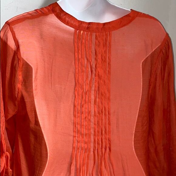 DYLAN Bright Orange 3/4 SleeveTunic Sheer Blouse-S - Picture 5 of 7